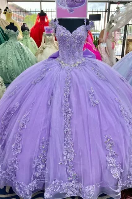 Lavendel Quinceanera Kleider Schulterfrei Glitzer Süß 15 16 Ballkleid
