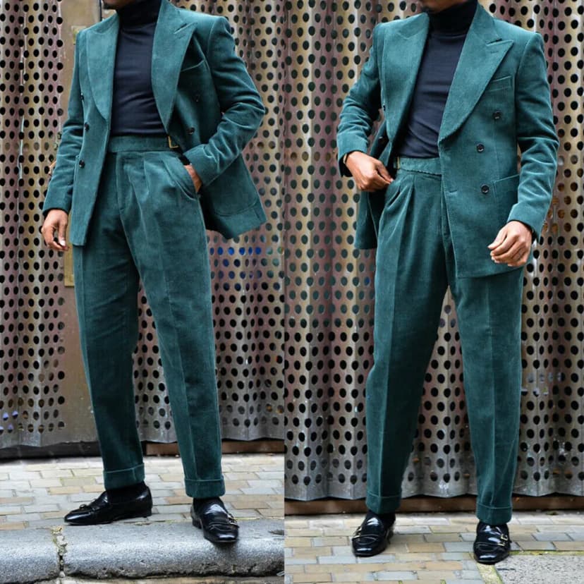 2 Stück Cord Herren Suit Zweireiher Bräutigam Formell Business Party Jacke