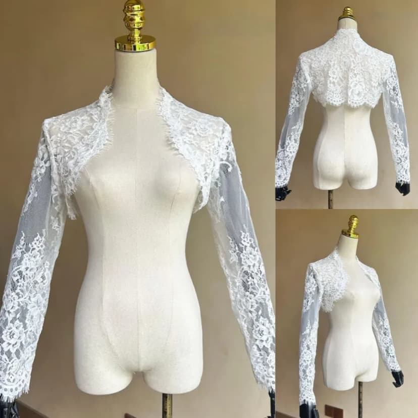 Brautjacke Langarm Spitze Elfenbein/Weiß Brautbolero