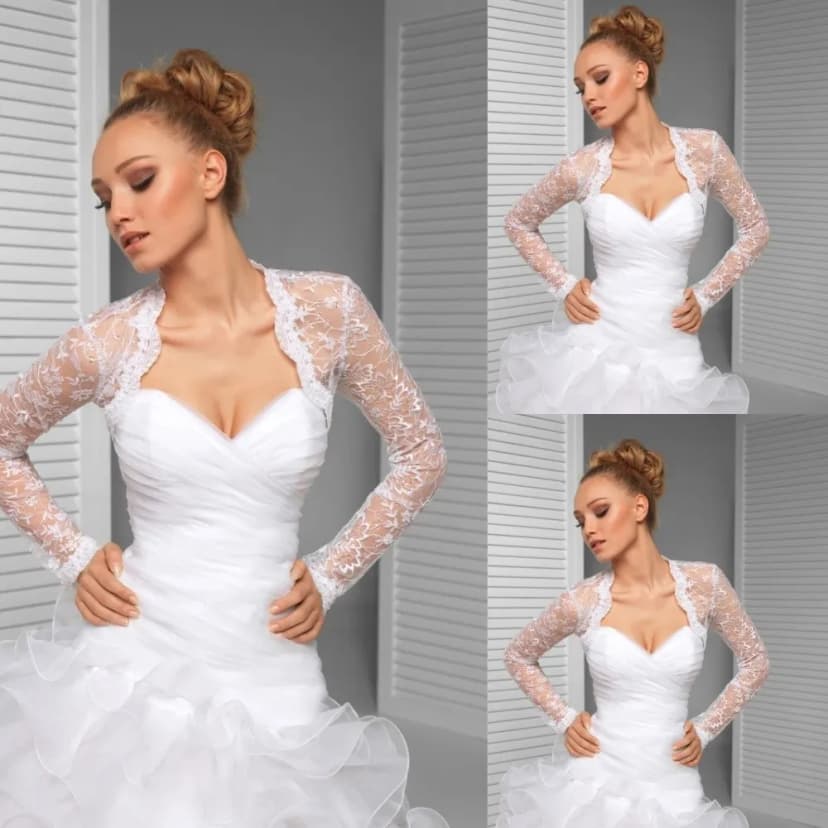 Elegante Brautkleid Jacke Spitze Langarm Braut Cape Brautjacke Boleros