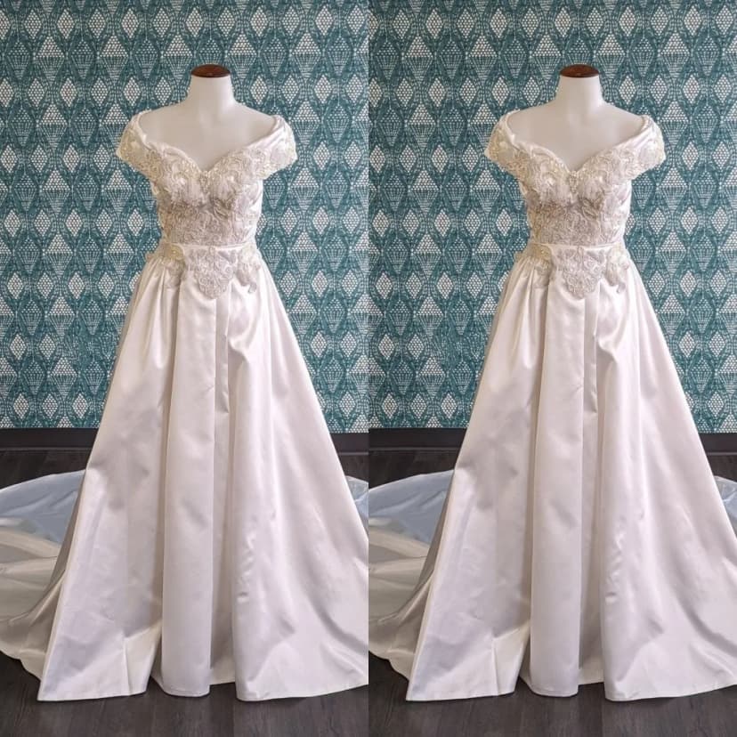Vintage Brautkleider Schulterfrei Satin A Linie Perlen Retro Brautkleid