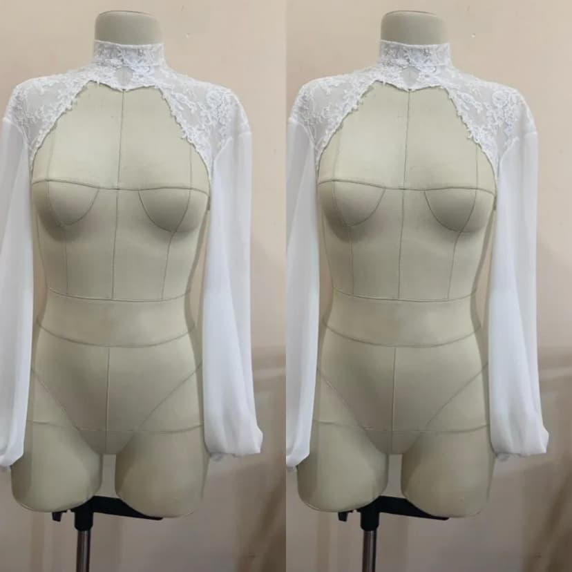 Hochzeitsjacke Spitze Applikationen Langarm Braut Umhänge formell Brautjacke