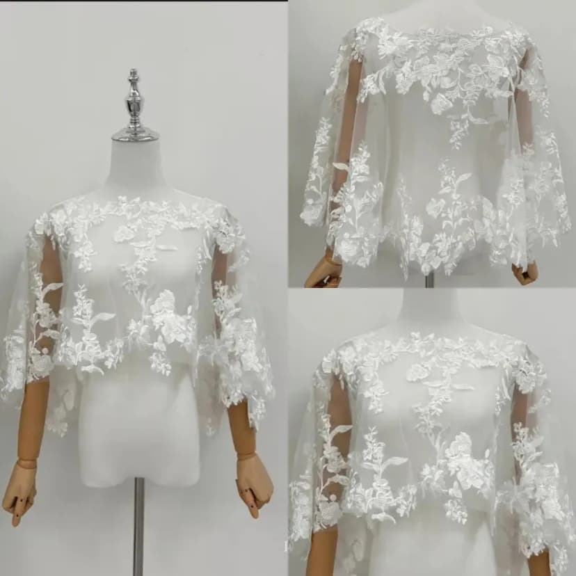 Brautkleid Cape weiß elfenbein Spitze Applikationen Hochzeit Blumen Wickel