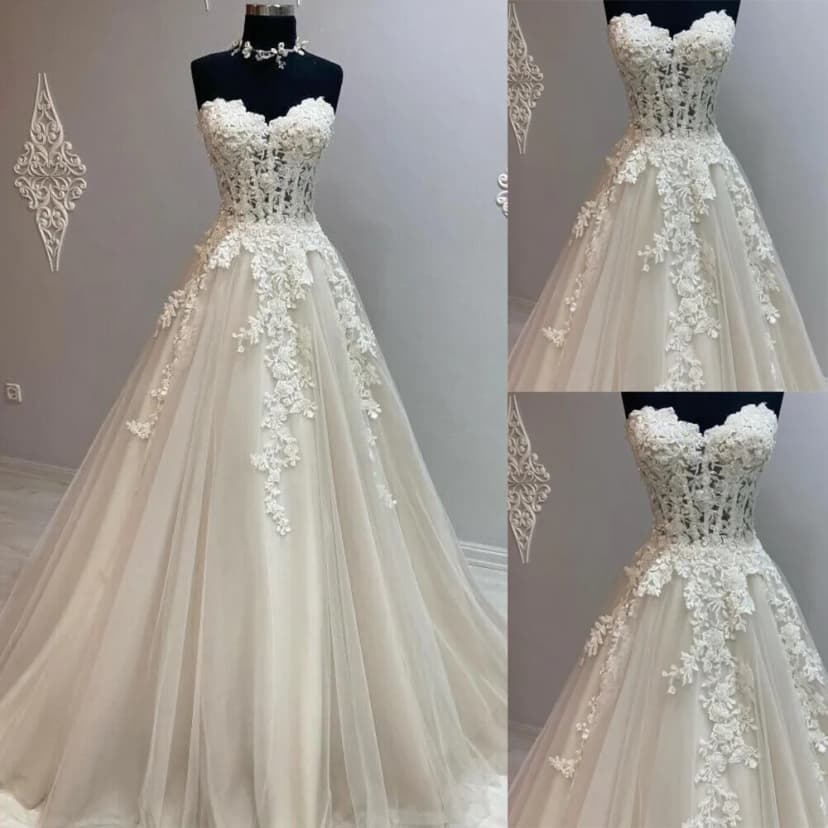 Boho Trägerlos Brautkleider A Linie Ärmellos Brautkleider Spitze Applikationen