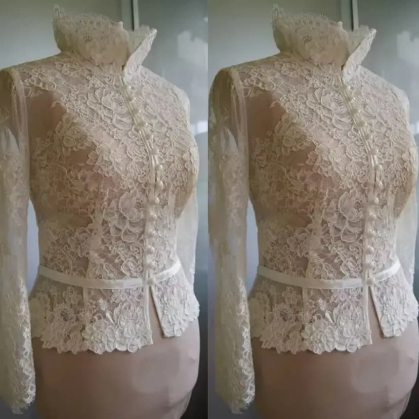 Langarm Hochzeitsjacke Spitze Braut Knopf Hochzeit Mantel Customiz Brautjacke