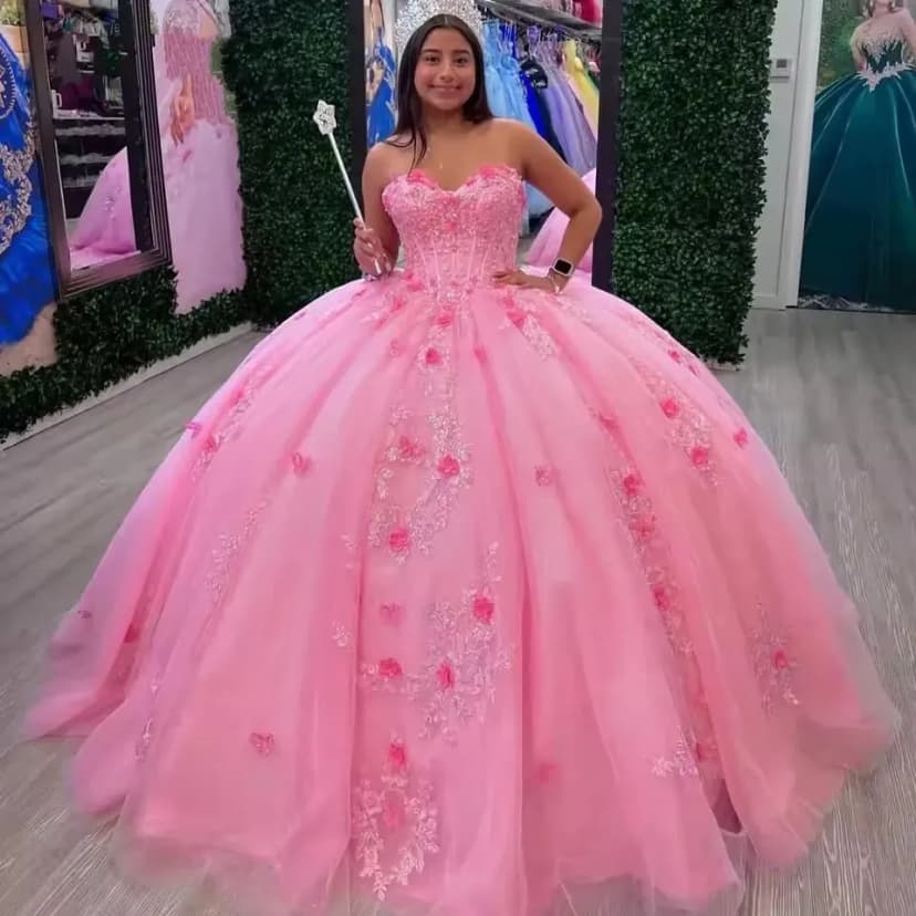 Herzausschnitt Quinceanera Kleider 3D Blumen Party Abschlussball XV Vestido