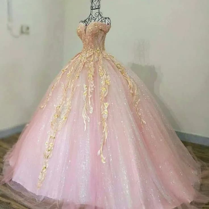 Süßes 15 16 rosa Quinceanera Kleider Gold Blumen Applikationen Party Ballkleid
