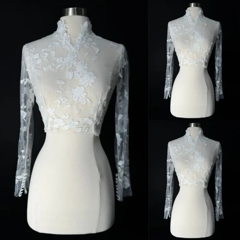 Hochzeitsjacken Spitze Hochzeit Blumen Wickel Langarm hochgeschlossen