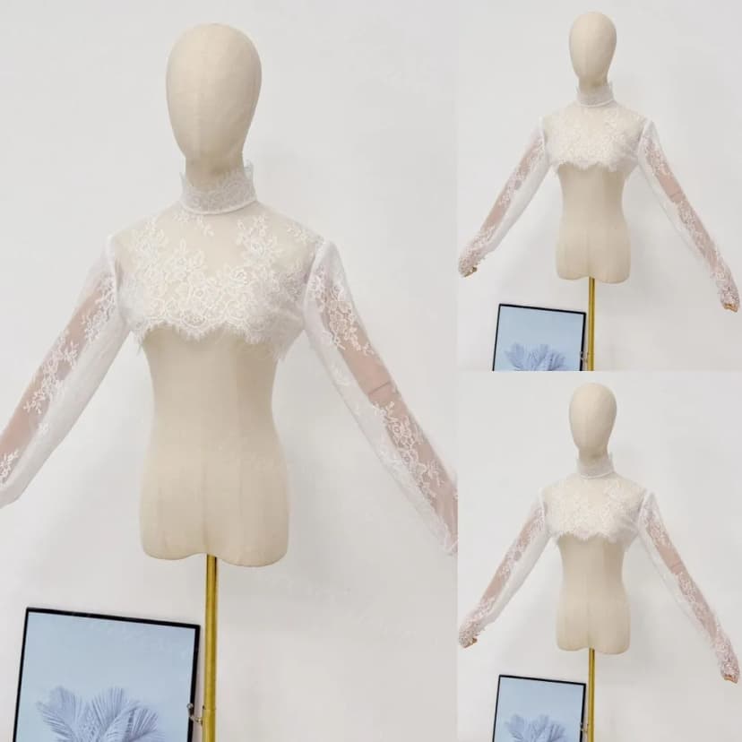 Spitzen Applikationen Hochzeit Langarm Braut Jacke Hochgeschlossen Braut Boleros