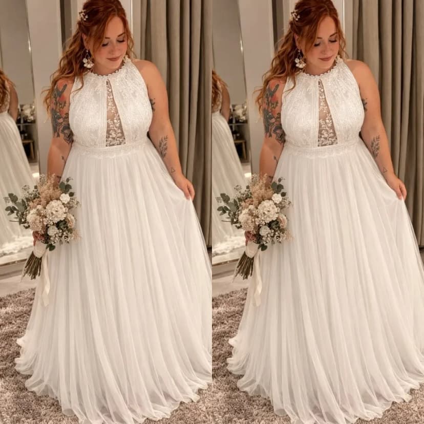 Wunderschöne Brautkleider U-Ausschnitt Spitze Chiffon Übergröße Strand