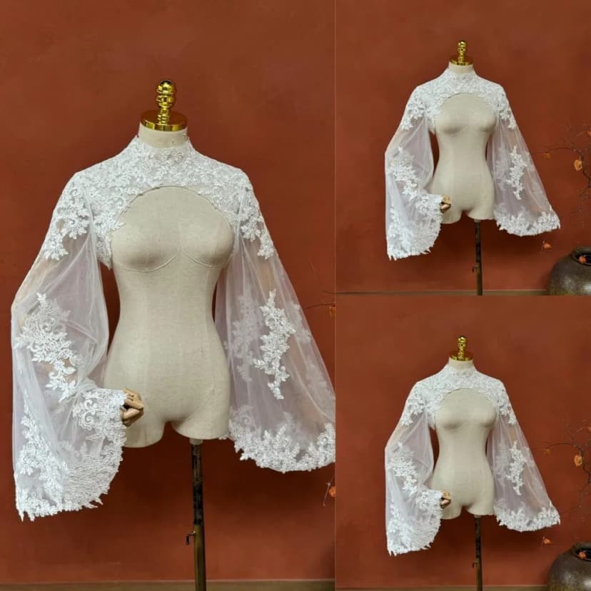 Braut Umhänge hochgeschlossen Spitze Hochzeit Jacke Langarm formell Braut