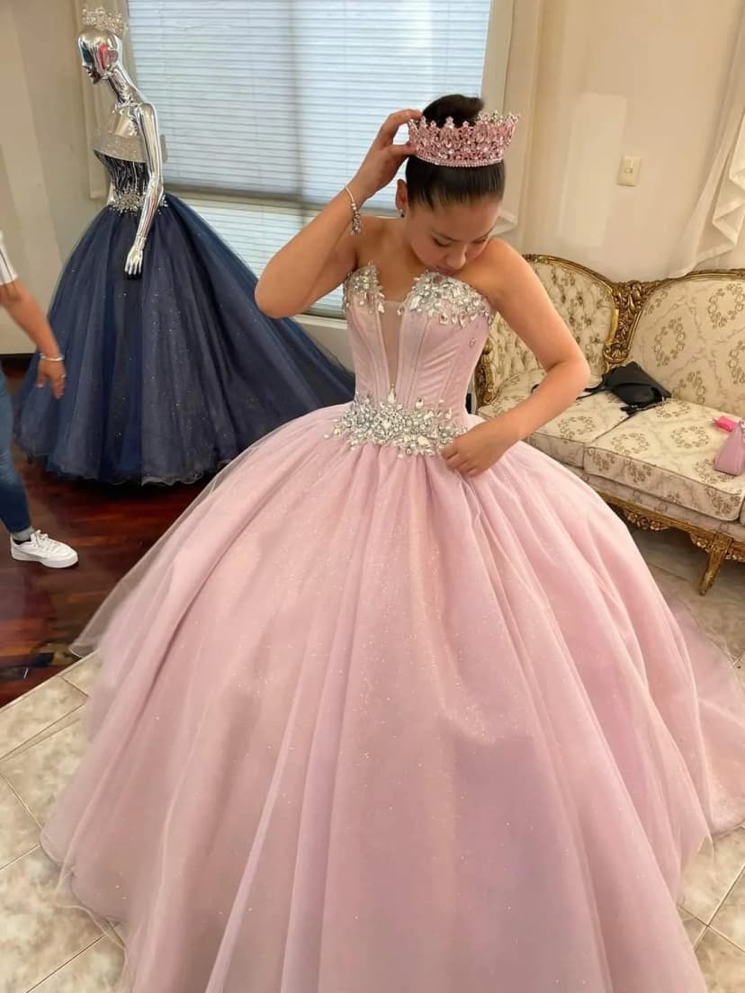 Rosa Quinceanera Kleider Perlenstickerei Kristall süß 15 16 Party Abschlussball