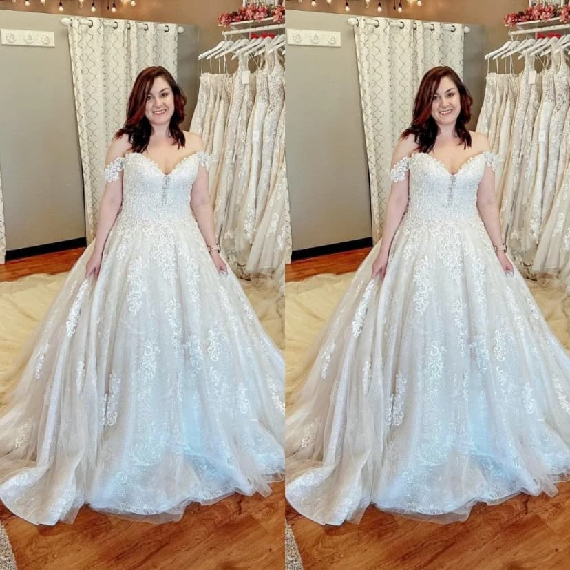 Elegante Brautkleider Schulterfrei Spitze Applikationen Sweep Schleppe