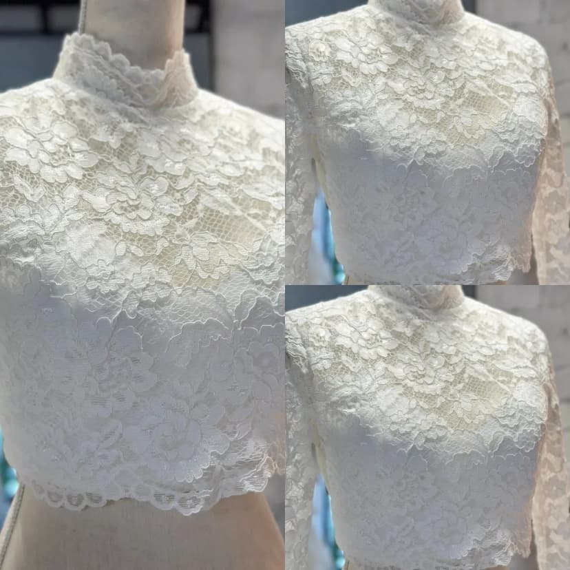 Hochzeit Jacke Spitze Applikationen Langarm Braut Umhänge hochgeschlossen Braut
