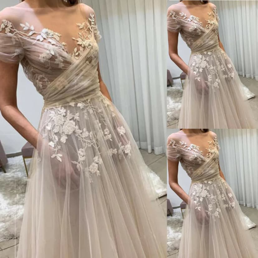Champagner Boho Brautkleider Strand Schulterfrei Seitentaschen