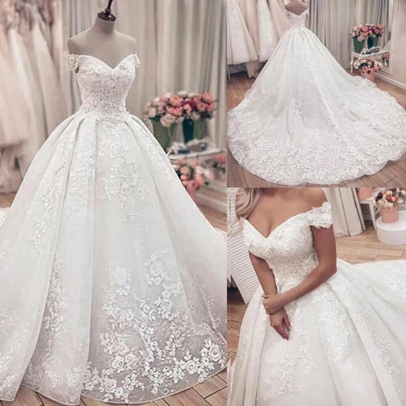 Prinzessin Brautkleider Schulterfrei Spitze Applikationen Brautkleider Sweep