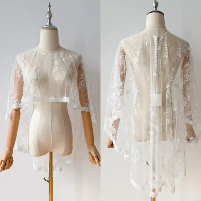 Brautkleid Cape weiß elfenbein Spitze Applikationen Hochzeit Braut Blumen Wickel
