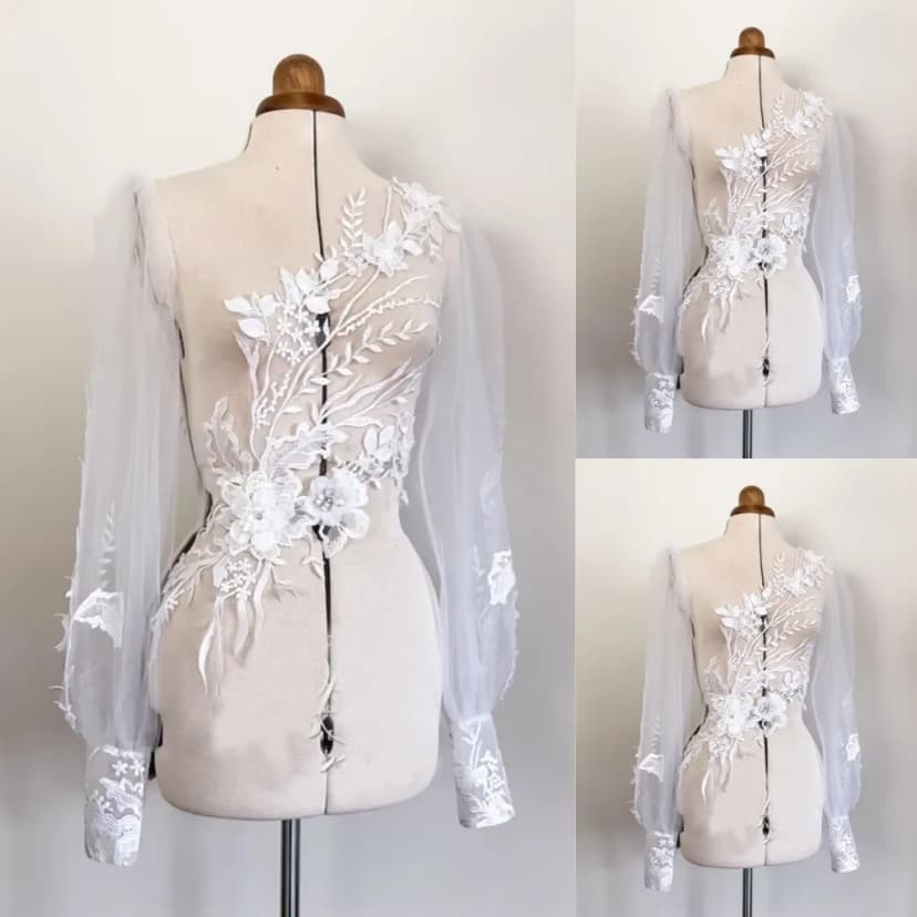 Brautkleid Cape weiß elfenbein Spitze Applikationen Hochzeit Braut Blumen Wickel