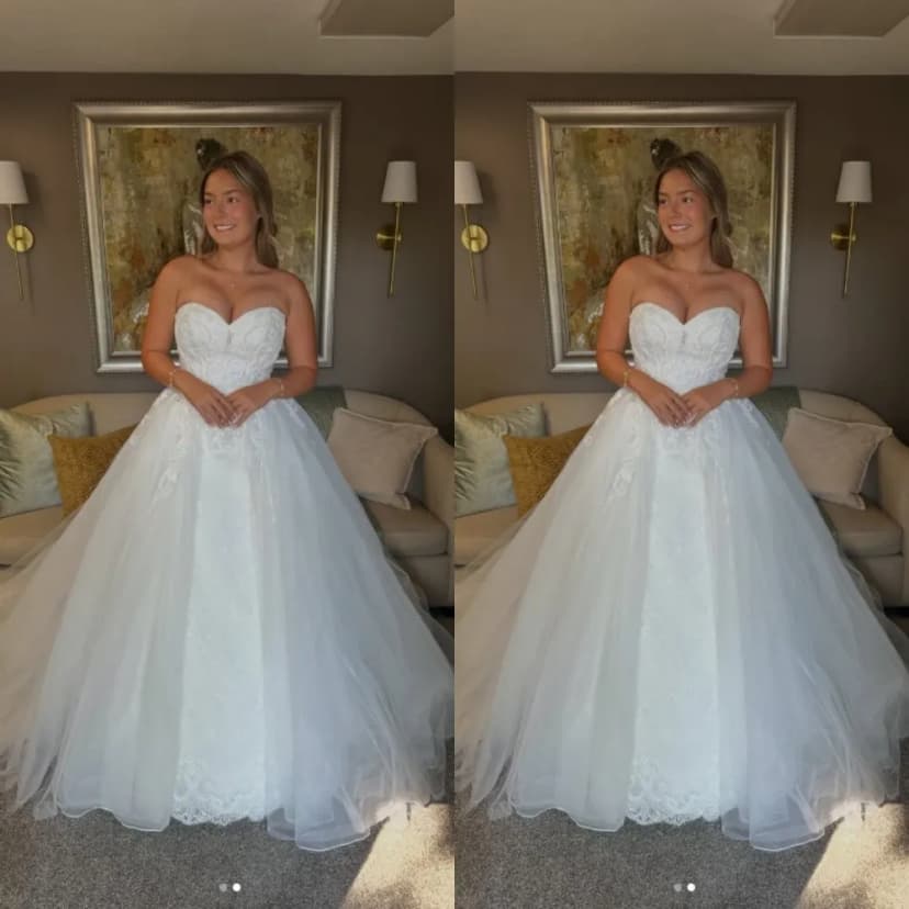 Elegante Brautkleider mit abnehmbarer Schleppe Spitze trägerlos