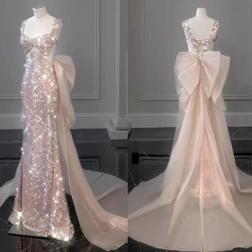 Meerjungfrau Ballkleid rosa mit abnehmbarer Schleife Pailletten formell Party