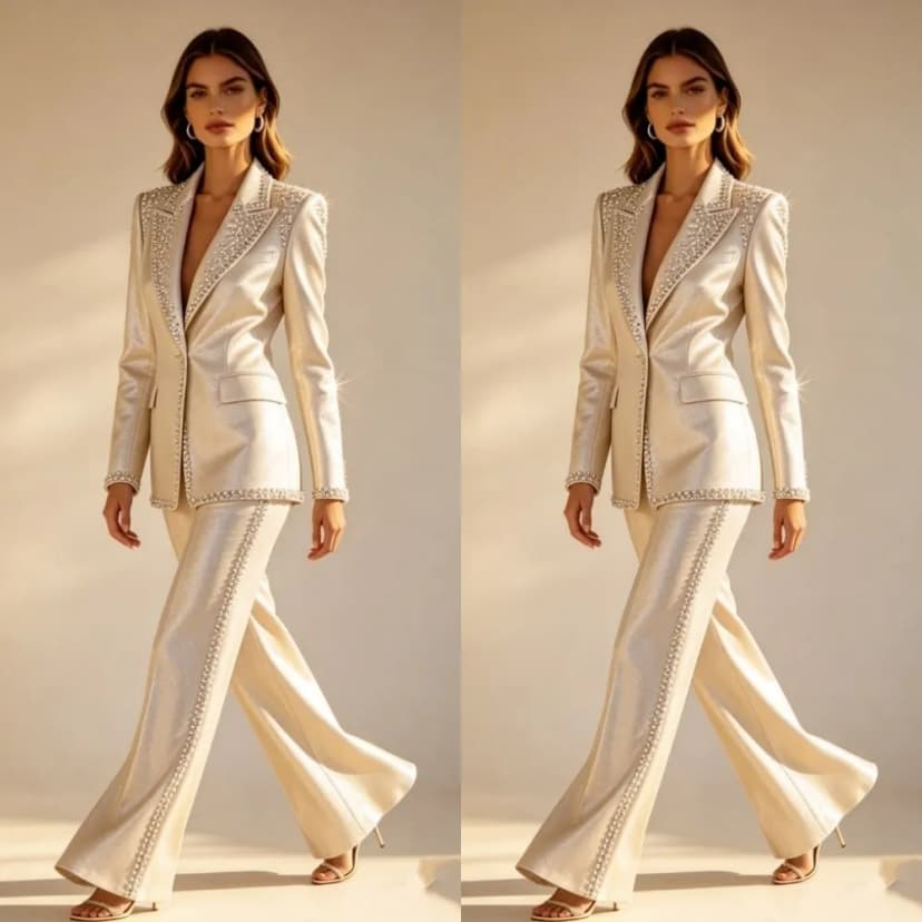 Mode Seide Satin Frauen Anzüge Perlen Strass Abend Party Damen Outfit