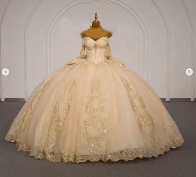 Champagner Quinceanera Kleider Schulterfrei Geburtstag Party Abschlussball