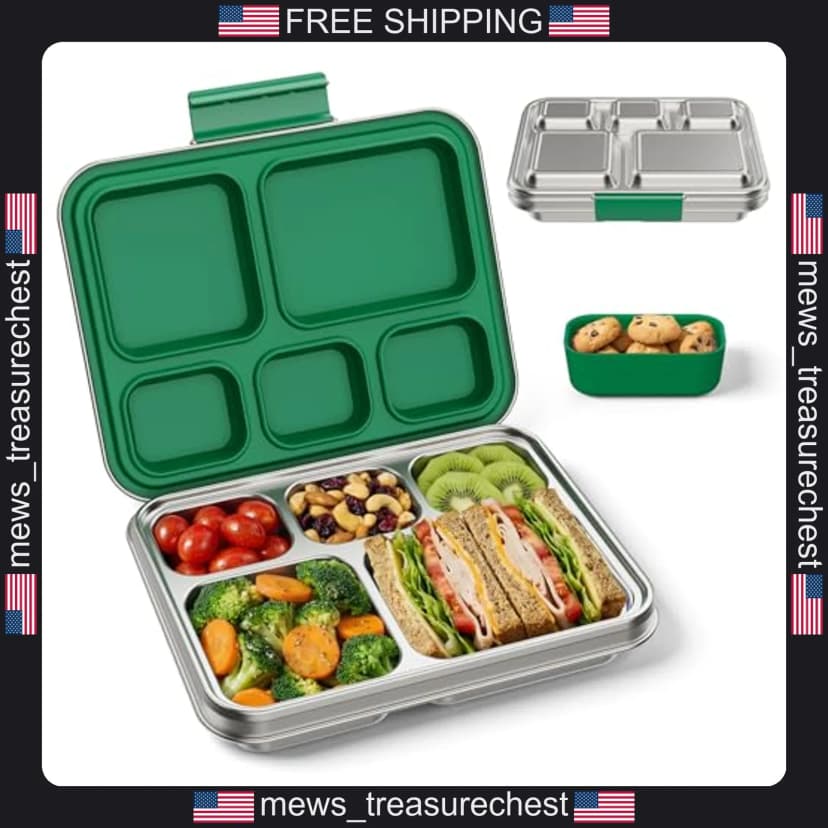 Edelstahl Bento Brotdose 5 Fächer für Kinder & Erwachsene, auslaufsicher,