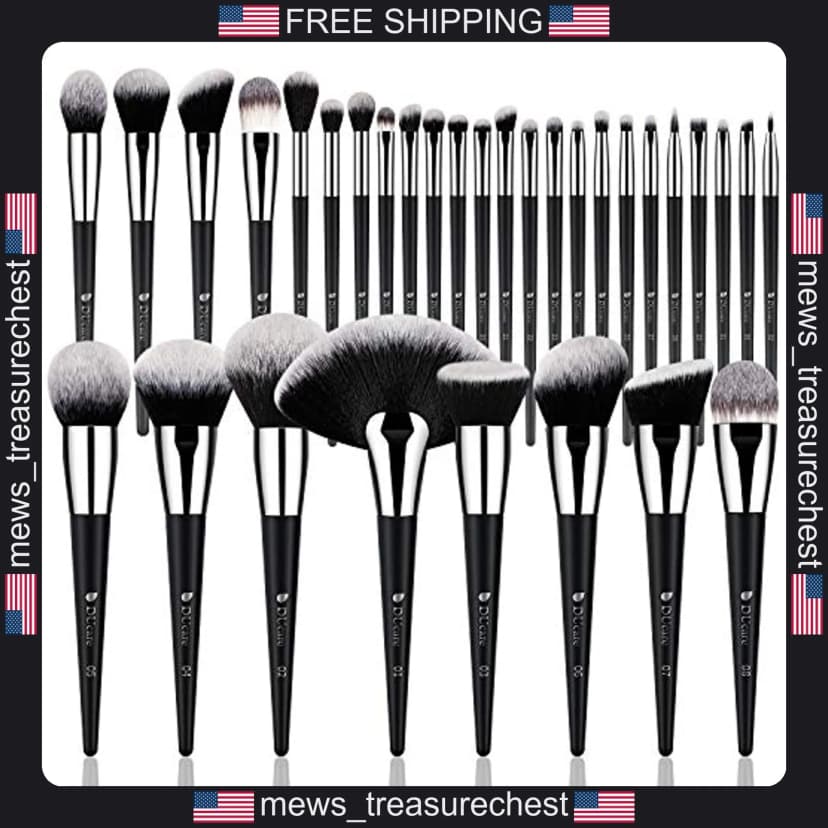 Make-up Pinsel Set 32 Teile Profi Synthetik Gesicht & Augen Pinsel Schwarz