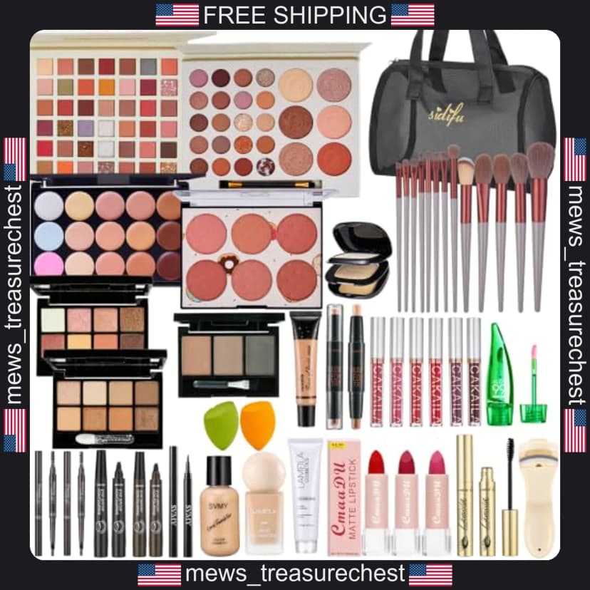 All-in-One Make-up Set für Damen mit Lidschatten, Lippenstift, Pinsel,
