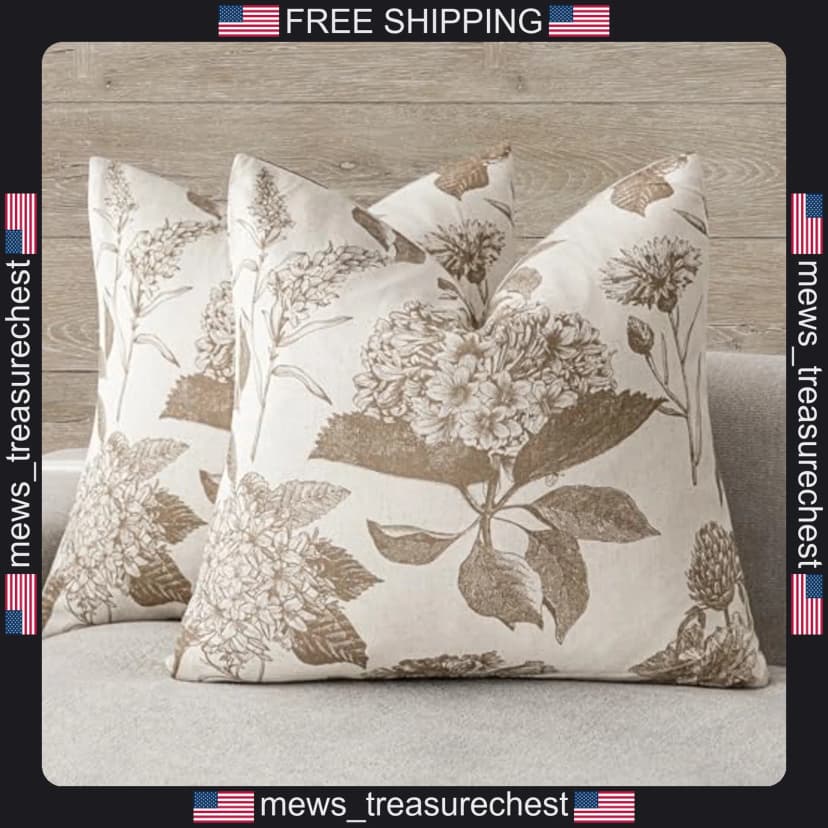 Blumen Leinen Überwurf Kissenbezüge 22x22 für Schlafsofa Couch Deko