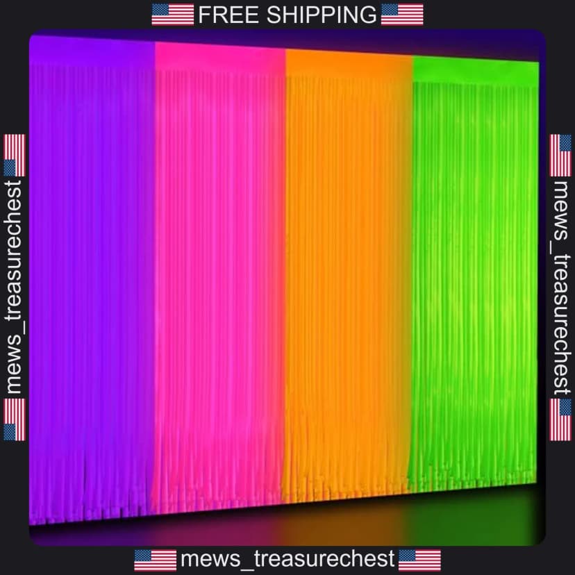 Party Lametta Folie Fransen Vorhänge 4er Pack 6,6x3,3 Fuß Neonfarben