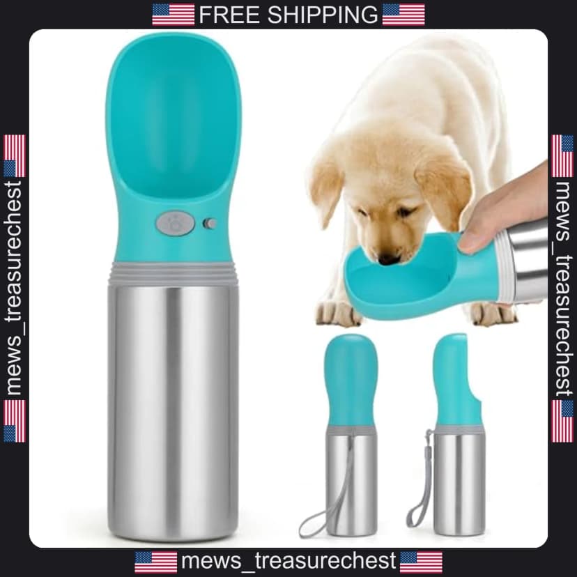 Tragbare Hunde Wasserflasche 14 Unzen Edelstahl Auslaufsicher Reise Spender