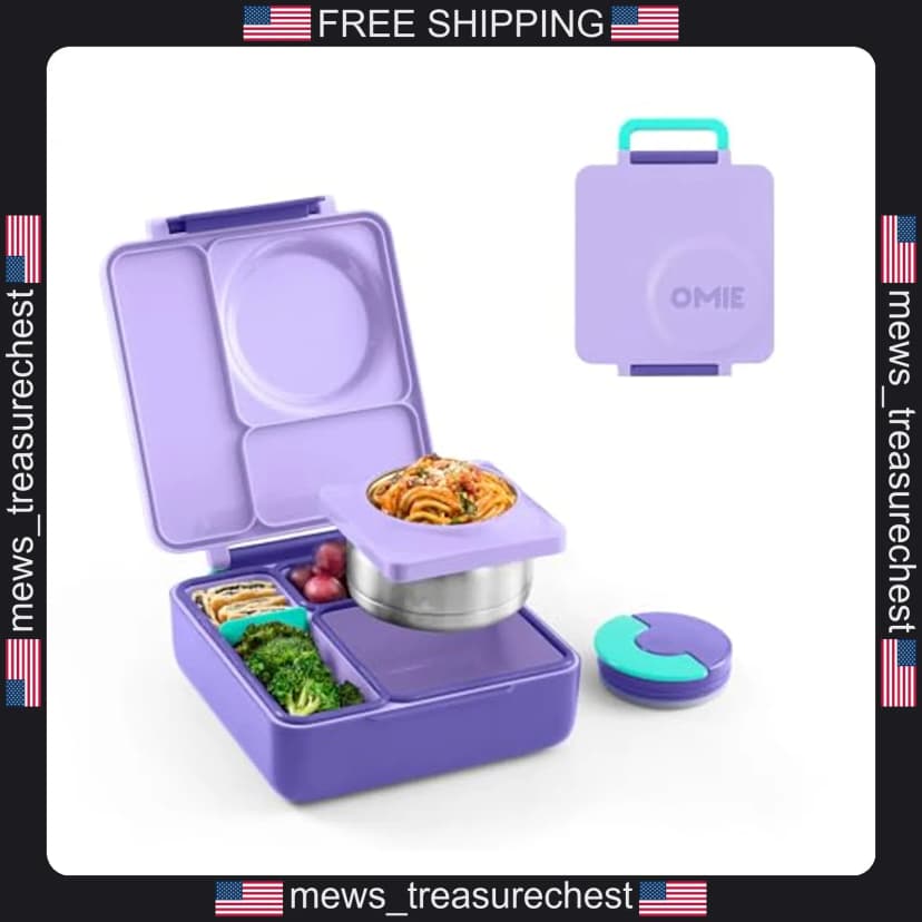 Kinder Bento Brotdose mit Lebensmitteldose, isoliert auslaufsicher, lila Pflaume