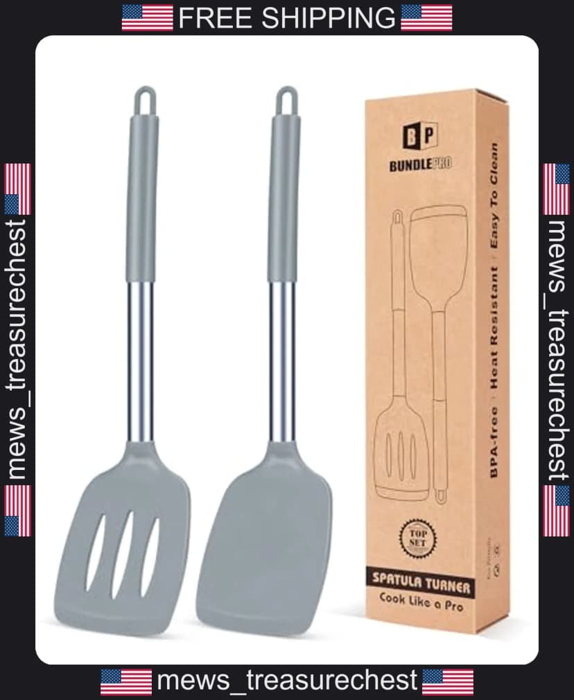 Silikon Spatel Set 2er Pack Antihaftbeschichtet Schlitz Küchenutensilien BPA