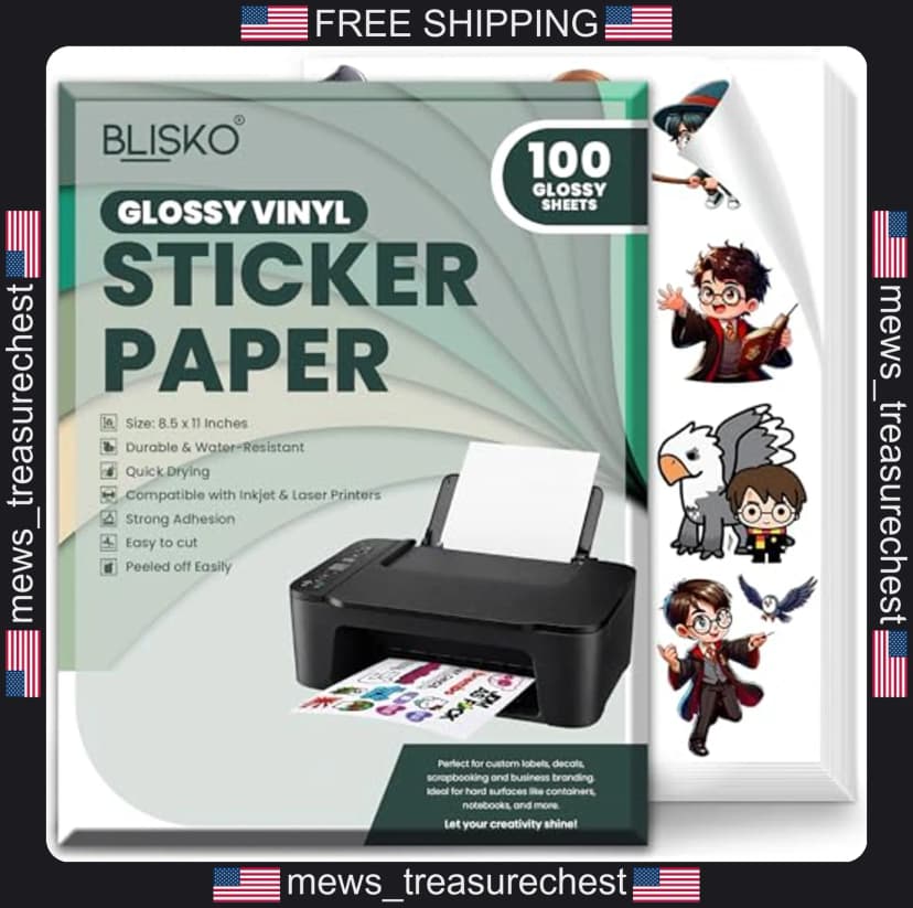 Bedruckbares Vinyl Aufkleber Papier 8,5x11 wasserdicht glänzend weiß 100 Blatt