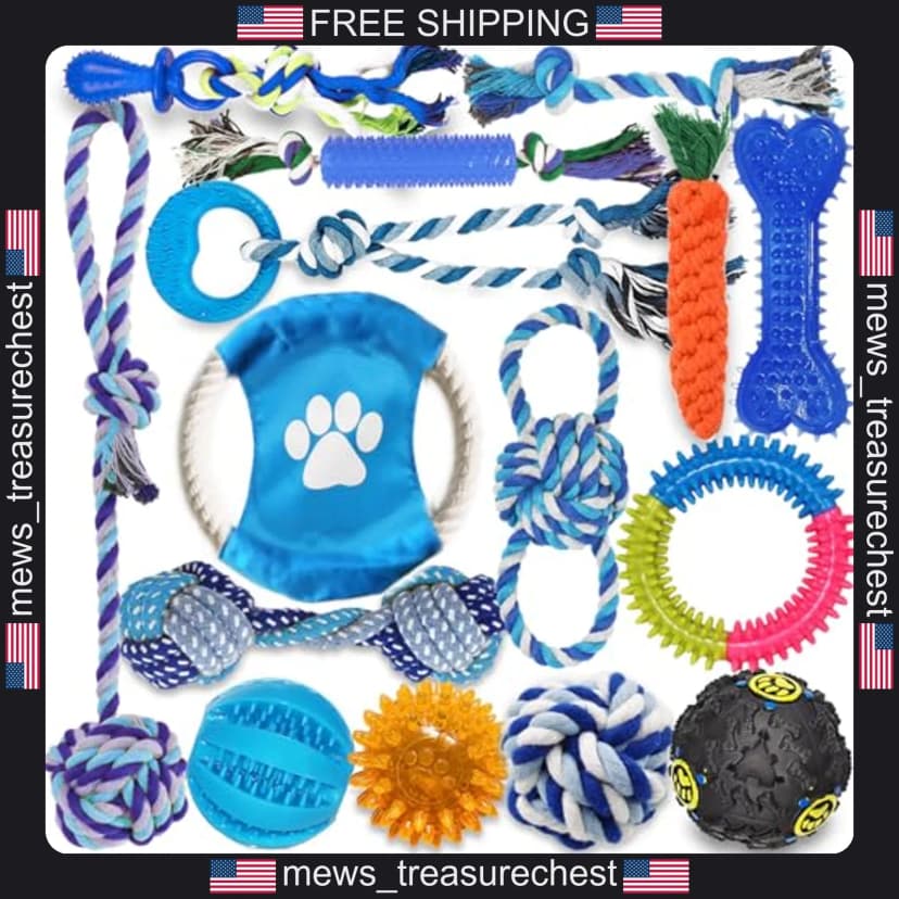 Hundespielzeug 15 Stück für kleine & mittlere Hunde, Kauspielzeug &