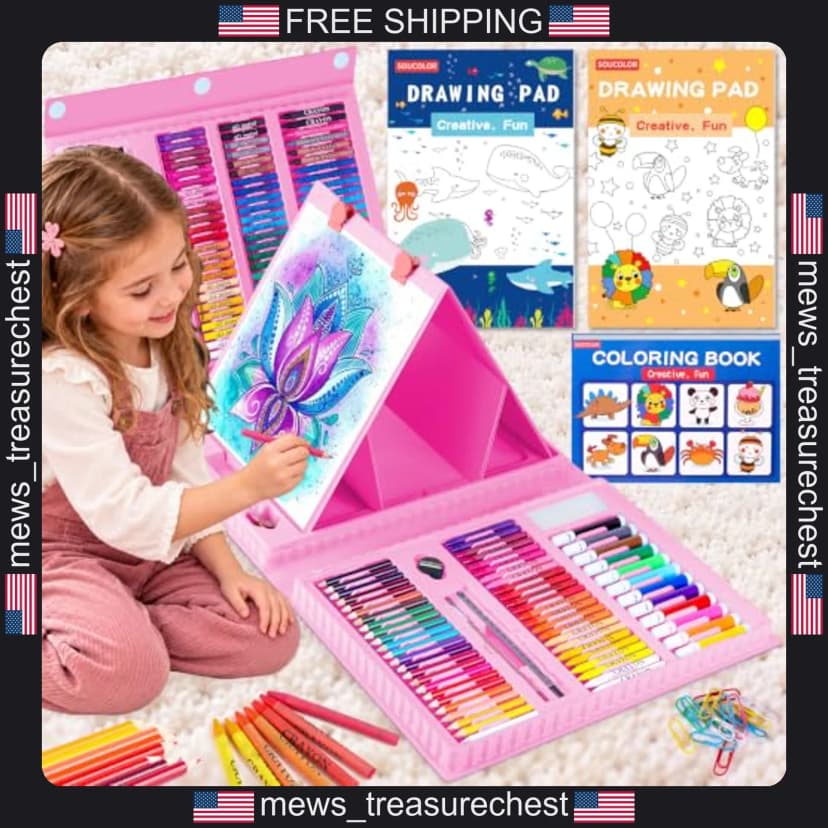 Kinder Kunst Zubehör Set 283 Teile Zeichnen Malset Rosa für Mädchen