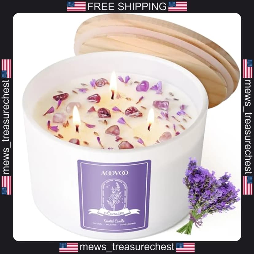 Lavendel Duft Soja Kerze mit Kristallen 20oz 3-Docht für Entspannung und
