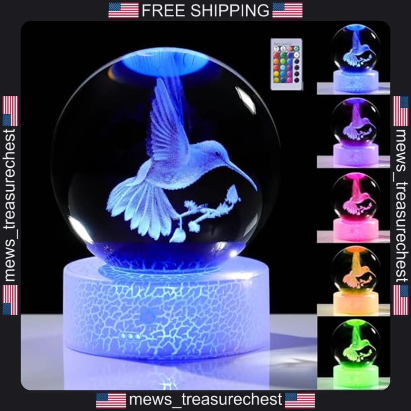 Kolibri Glasfigur mit Rosenkristallen Kugel für Frauen, Andenken Deko