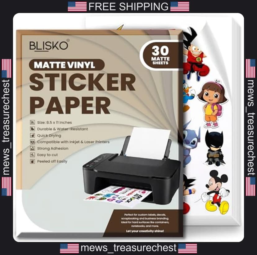 Bedruckbares Vinyl Aufkleber Papier 8,5x11 weiß wasserdicht 30 Blatt