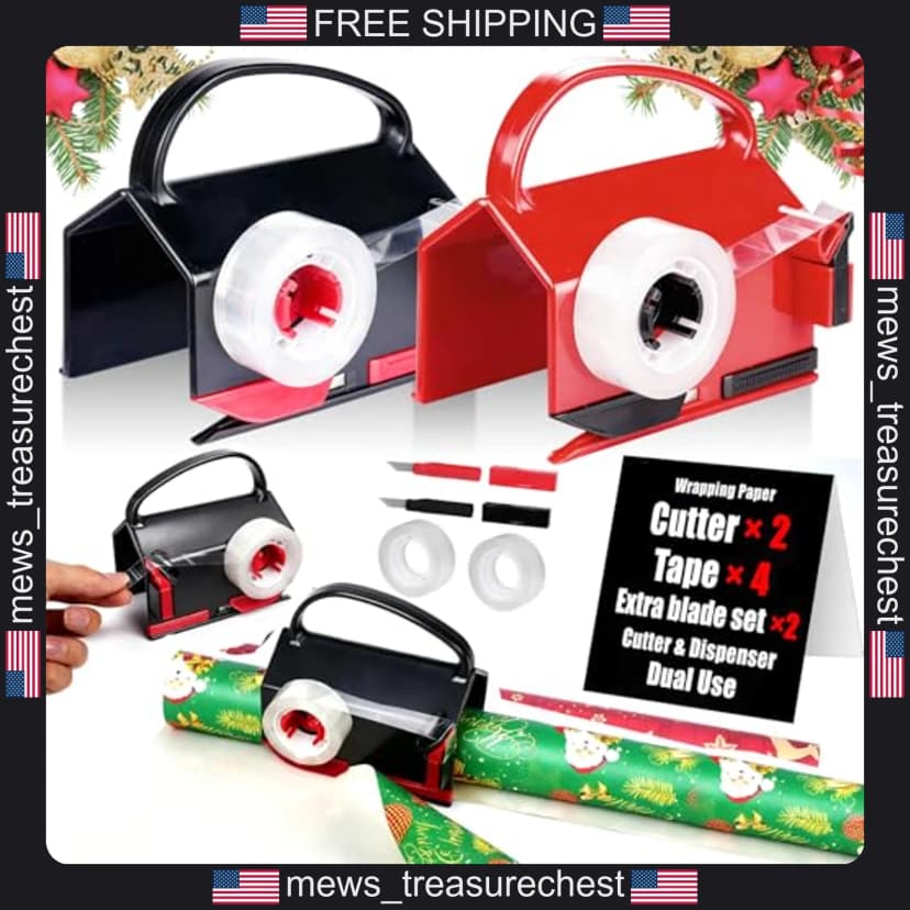 Geschenkpapierschneider und Klebebandspender mit 4 Klebebändern und 2 Klingen