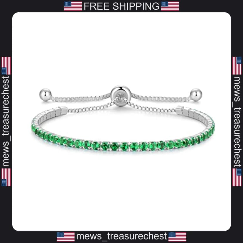 Sterling Silber Geburtsstein Tennis Armband für Damen 2,5 mm verstellbare Größe