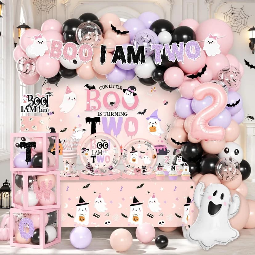 2. Geburtstag Mädchen "Boo I Am Two" Halloween Geburtstag Deko Set Neu
