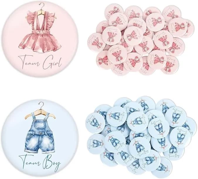 60 Teile Gender Reveal Button Pins blau rosa Babykleidung Team Junge oder