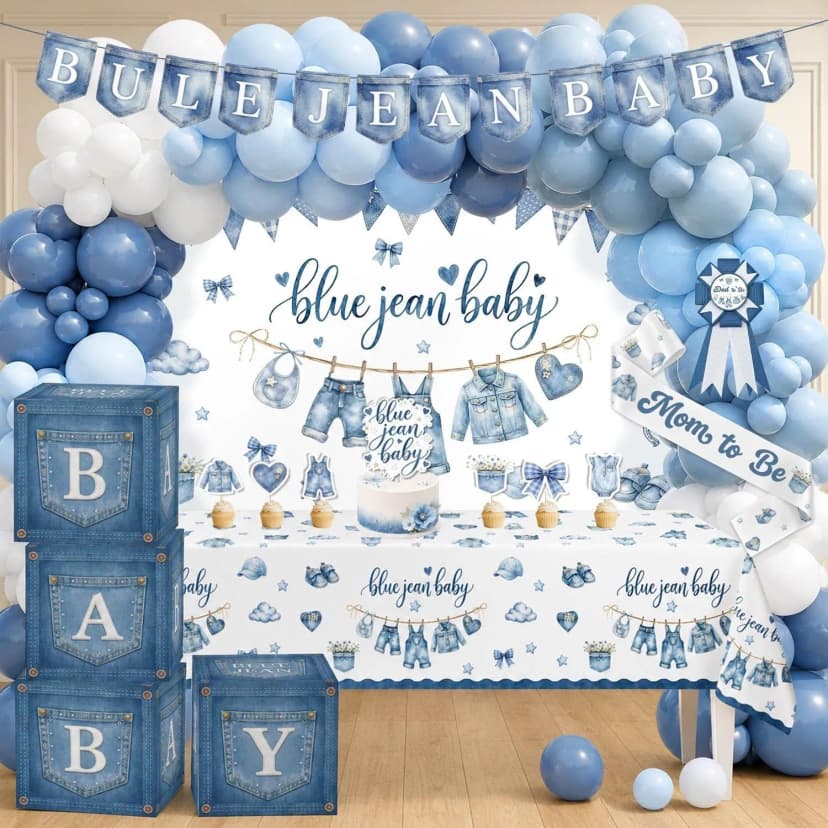 Blue Jean Baby Shower Deko Set NEU