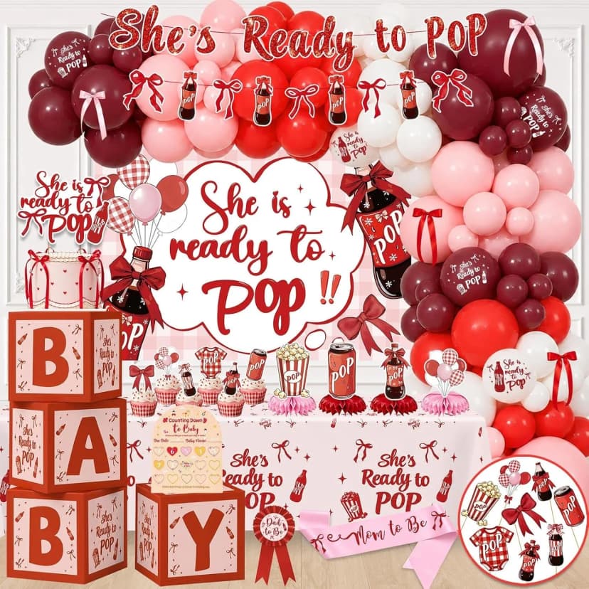 Baby Shower Deko Set "She's Ready to Pop" NEU