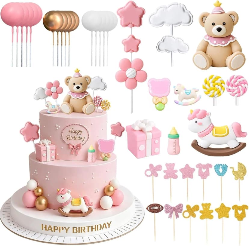 40 Stck. Rosa Bär Tortenaufleger Dekorationen für Babyparty NEU