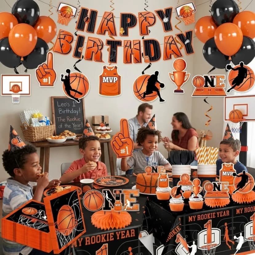 Erster Geburtstag Jungen Basketball Party Deko Set "My Rookie Year" NEU