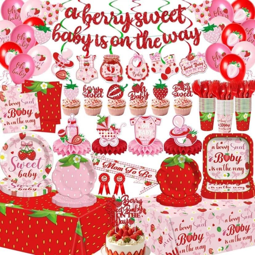 "A Berry Sweet Baby is On the Way" - Erdbeere Babyparty Deko Neu