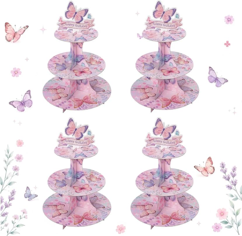 3-stufiger Schmetterling Cupcake Stand (4 Ständer enthalten)